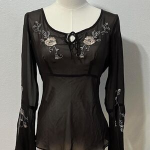 New York & Company Black Sheer Floral Blouse